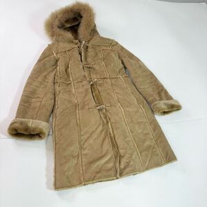 Ruff Hewn Coat Womens Medium Jacket Fox Fur Vintage Faux Suede Hooded Tan Boho